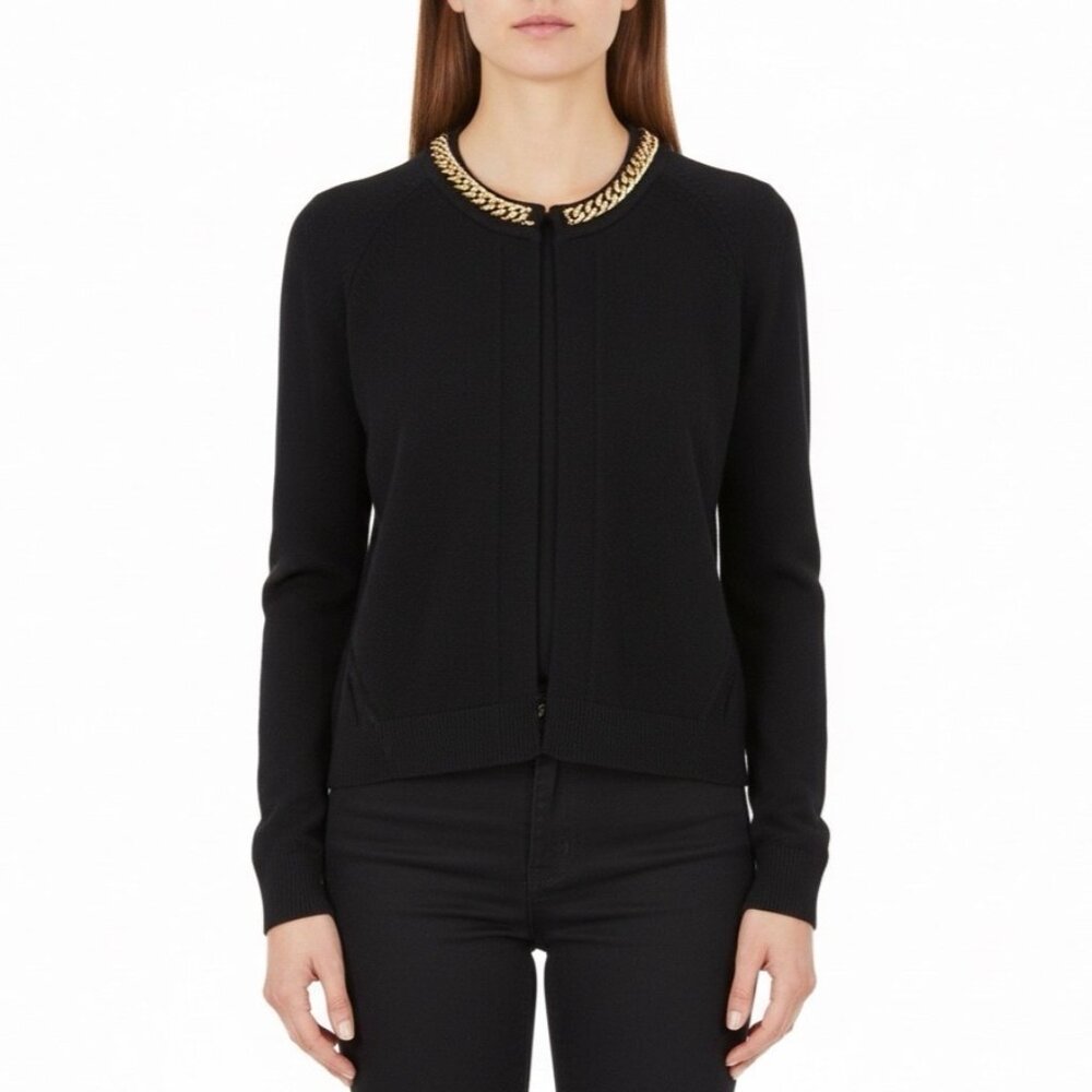 Calvin Klein Black Gold Chain Detail Cropped Cardigan Womens Long Sleeve Sz L